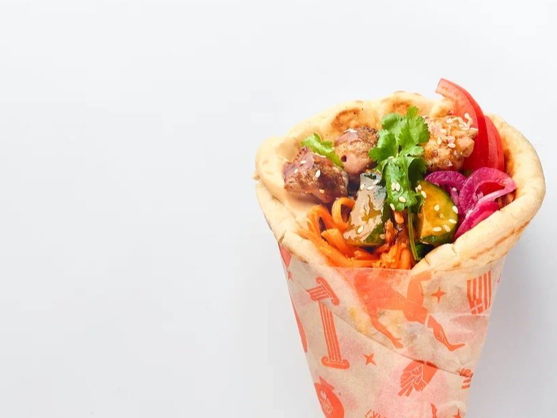 Gyro sandwich in pita with vegetables